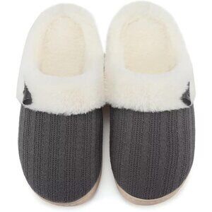 〽️Women's Dark Grey NineCiFun Slip Slippers Memory Foam Warm Plush House Shoes